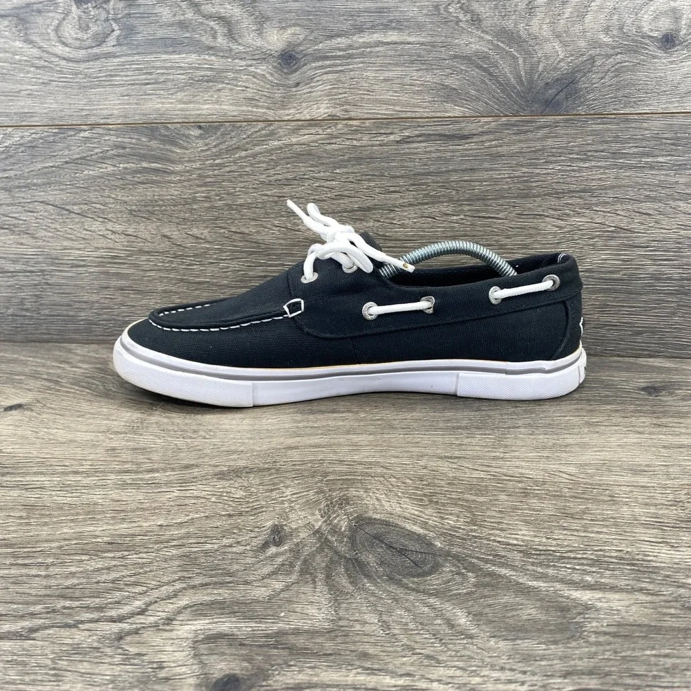Nautica Galley Boat Shoes Mens 7.5 Black Canvas Lace Up Casual Sneakers